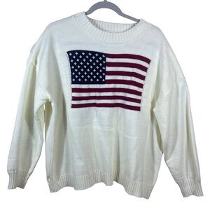 Unbranded Women’s American Flag Creme Crewneck Sweater USA Patriotic 4th Size M